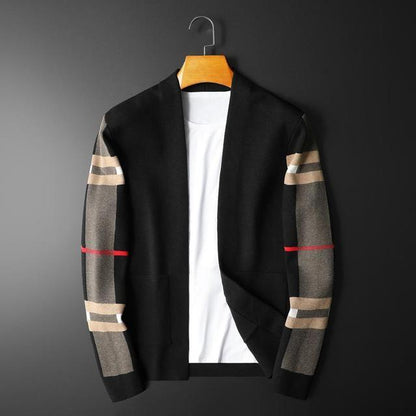 Large Long Sleeve Classic Plaid Knitted Cardigan for Men