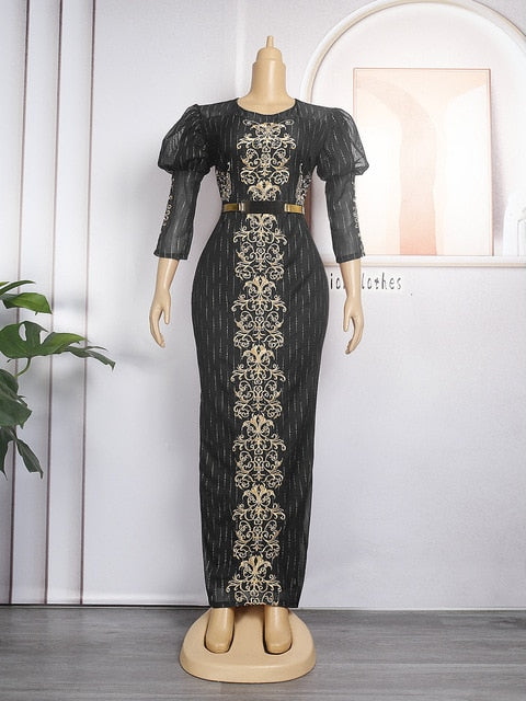 Pearl Three Quarters Sleeve Africa Clothing Evening Maxi Dress - Azahshopping