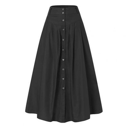 Loose Hem Button A-line Long Skirt