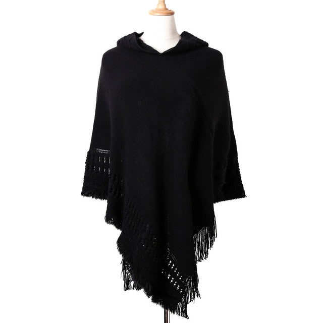 Tassel Cape Coat Fringe Poncho Oblique Stripe Coat Bohemian Shawl Scarf