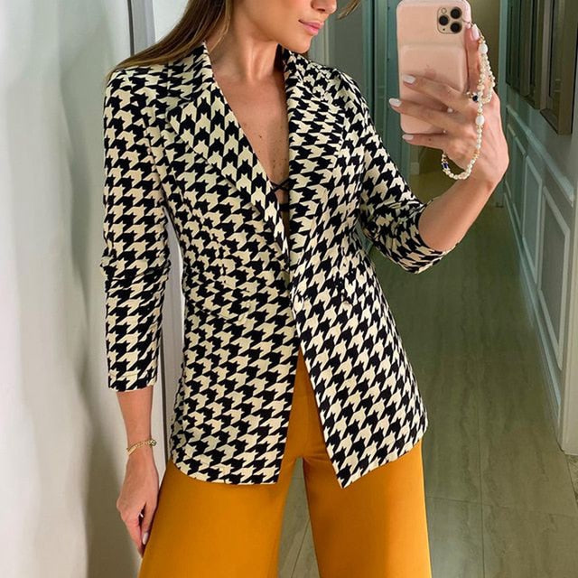 Women'sJacket Small Suit Houndstooth Suit