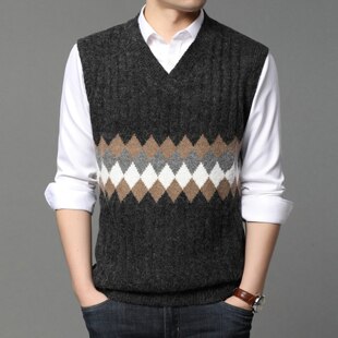 Geometric Pattern Casual Basic Sweater V Neck Vest