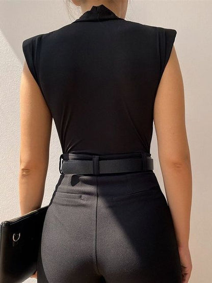 Fashion Slim High Waist V Neck Black Rompers for Women