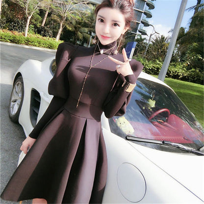 Turtleneck Puff Long Sleeve Party Dresses For Women