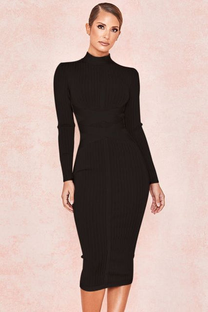 Turtleneck Long Sleeve Lace Up Bandage Dress