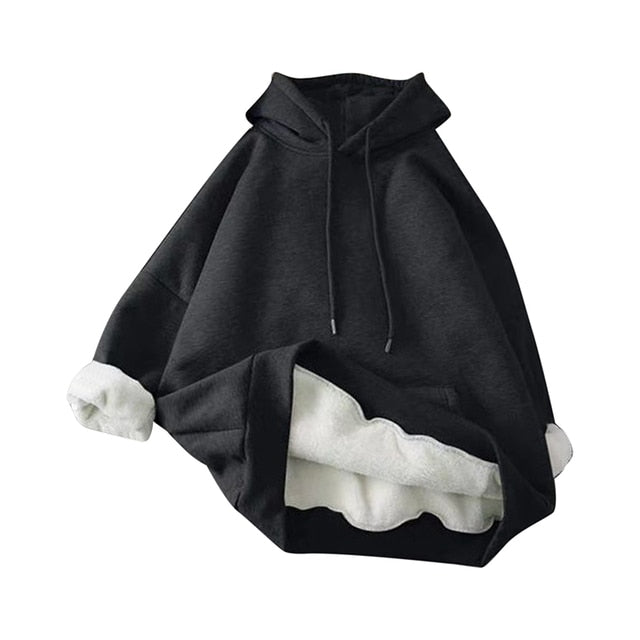 Hooded Sweatshirt Unisex Oversized Hoodie Autumn Winter Long Sleeved Pullover Lazy Style Loose Hooded Top Solid Couple Clothes