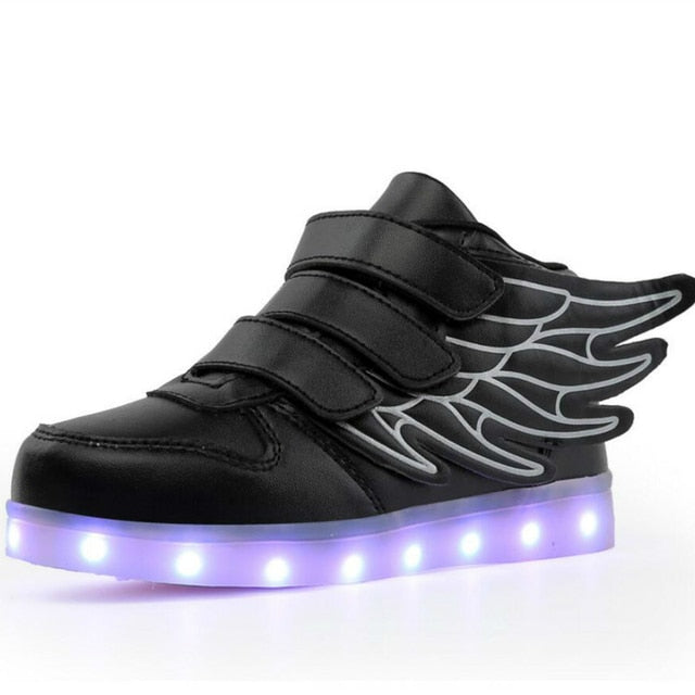 UncleJerry Children Glowing Shoes with wings for Boys and Girls LED Sneakers with fur inside