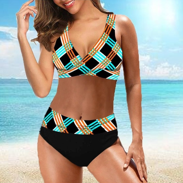 High Waist Bikini Swimsuit Vintage Prints Bikini Set