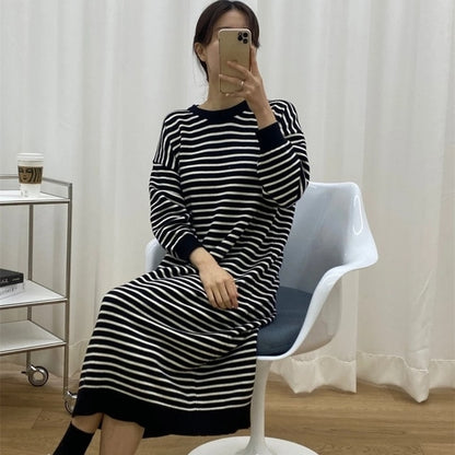 Loose Striped Knitted Sweater Dress