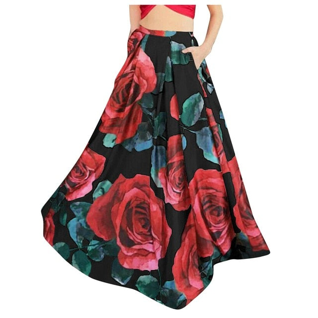 High Waist Flower Printed Bohemian Maxi Skirts