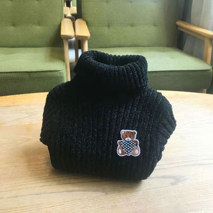 Knitted Turtleneck Pure Winter Sweater With Bear