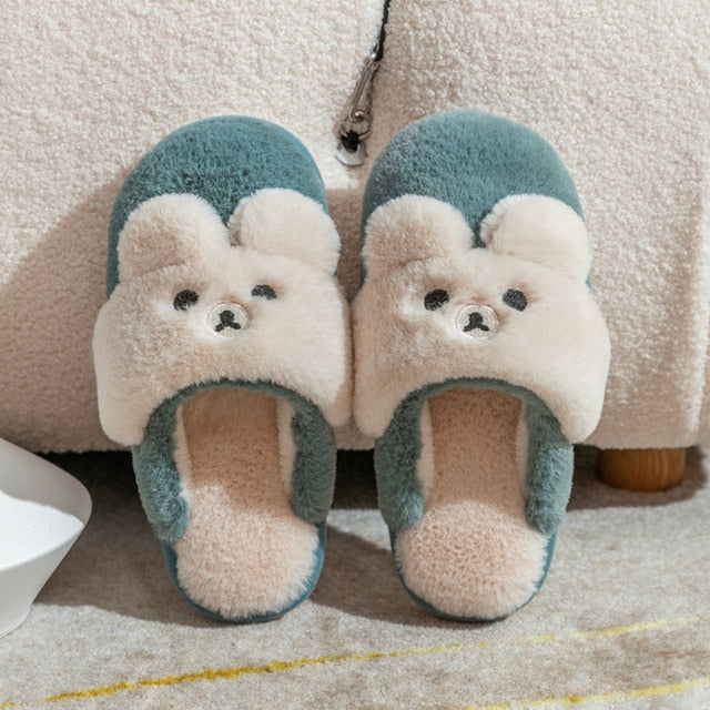 Non-slip Soft Warm House Shoes Men Ladies Indoor Bedroom Couples Cartoon Rabbit Bear Floor Slides