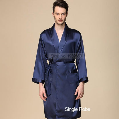 Nightgown Satin Kimono Bathrobe Sleepwear for Men