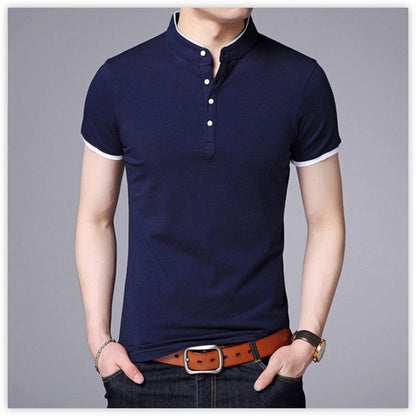 Full Sleeve Tshirt Men Solid Color Mandarin Collar Long Shirt - T-shirts