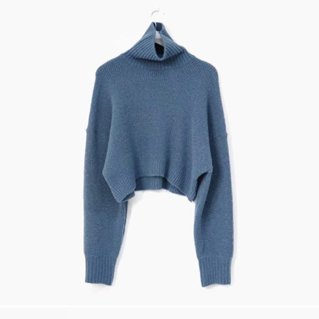 One Size Turtleneck Crop Sweater for Women