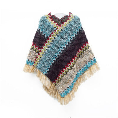 Imitation Cashmere Women Scarf Winter Plaid Tassel High Quality Pullover Poncho