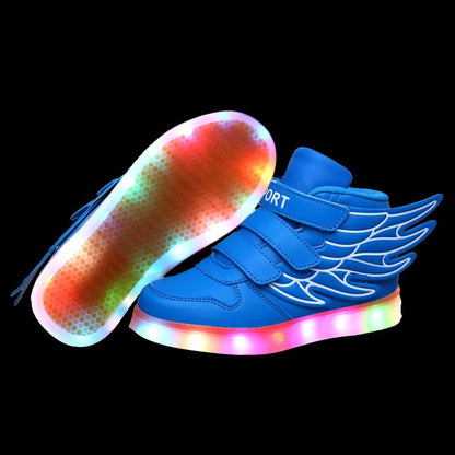 UncleJerry Children Glowing Shoes with wings for Boys and Girls LED Sneakers with fur inside