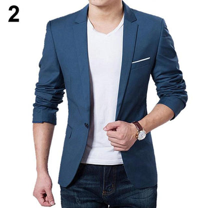 One Button Color Step Collar Slim Blazer for Formal Business Wear