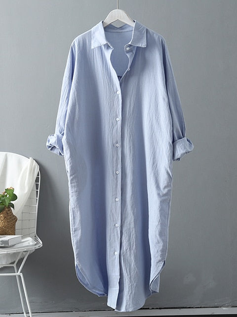 Linen Cotton White Shirt Dress For Women