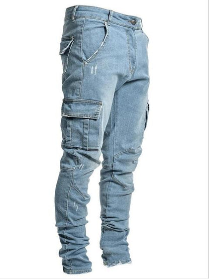 Jeans Trousers Men Multi Pocket | Mens Jeans Cargo Pockets | Cargo Jeans Men Clothing - Jeans