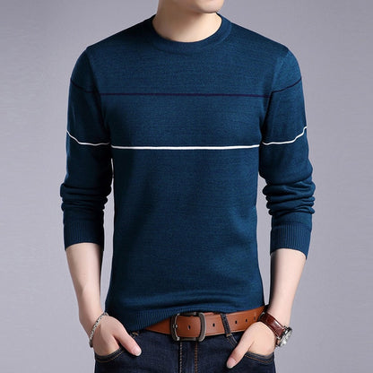 Knitted Sweater Round Neck Long Sleeve Pullover Stripe Patchwork