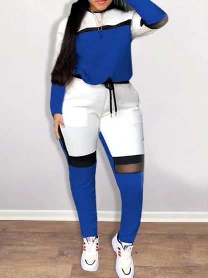 Two Piece Color-lump Tracksuit Pants Set