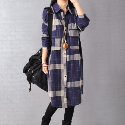 Vintage Kimono Long Plaid Shirt for Women - Azahshopping