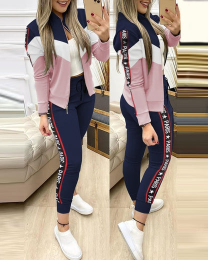 Tracksuit Suits 2 Piece Set Zipper Jacket+long Pants Sports Suit