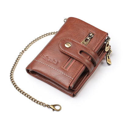 PU Leather Short Card Holder Chain Purse