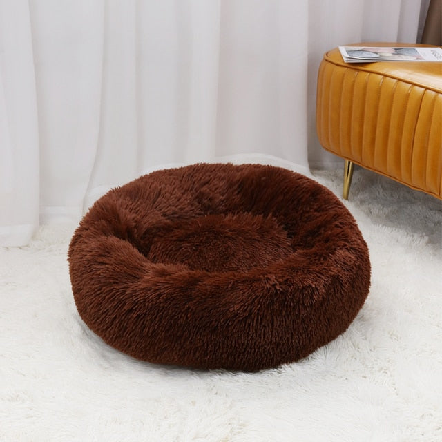 Super Soft Pet Cat Bed Plush Full Size Washable Calm Bed Donut Bed