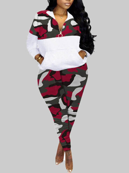 Two Piece Color-lump Tracksuit Pants Set