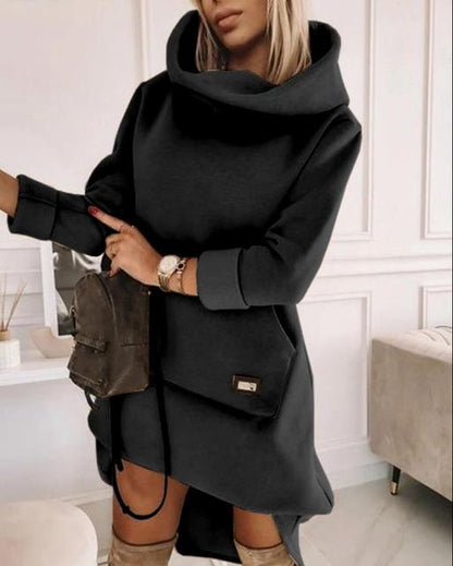 High Neck Long Sleeve Sweatshirt Casual Dress