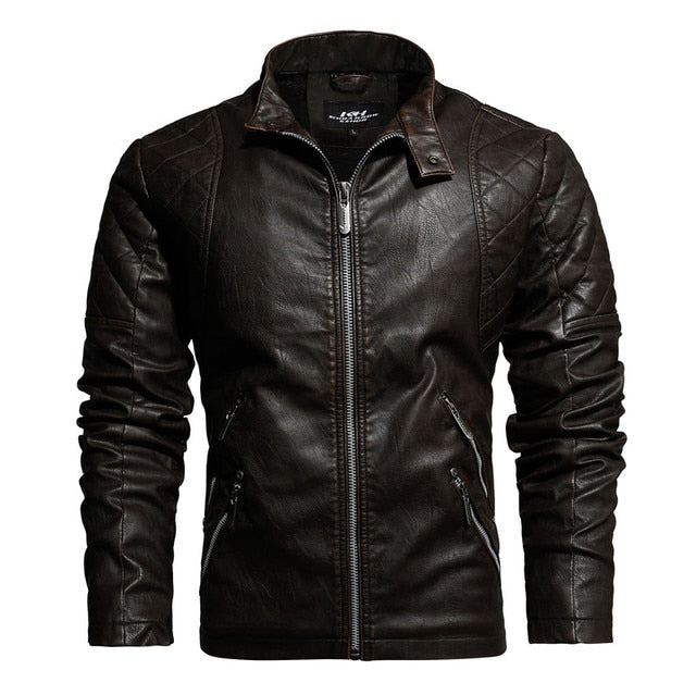 Mens Motorcycle Jacket Autumn Winter Men New Faux Pu Leather