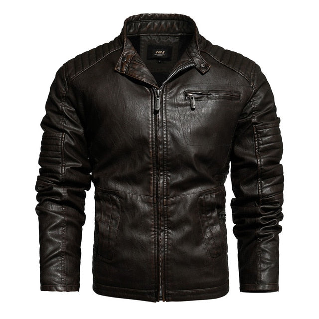 Mens Motorcycle Jacket Autumn Winter Men New Faux Pu Leather