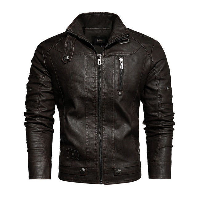 Mens Motorcycle Jacket Autumn Winter Men New Faux Pu Leather