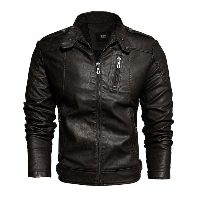 Mens Motorcycle Jacket Autumn Winter Men New Faux Pu Leather