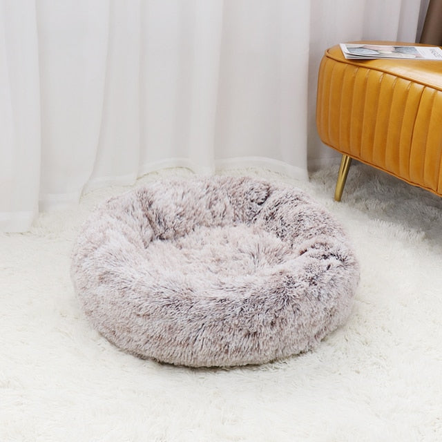 Super Soft Pet Cat Bed Plush Full Size Washable Calm Bed Donut Bed