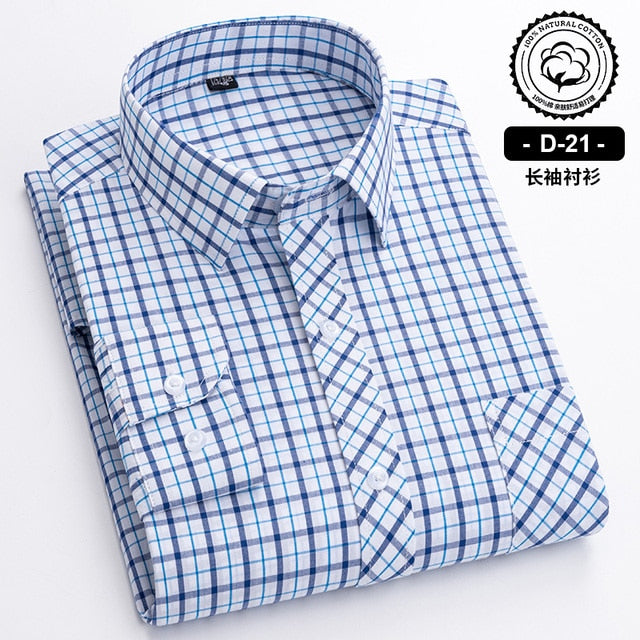 Long Sleeve Cotton Plaid Casual Shirts For Men