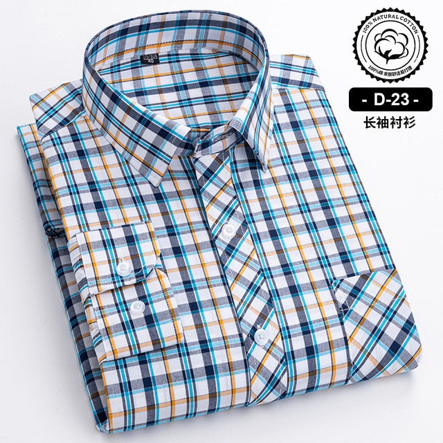 Long Sleeve Cotton Plaid Casual Shirts For Men