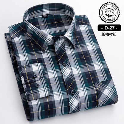 Long Sleeve Cotton Plaid Casual Shirts For Men