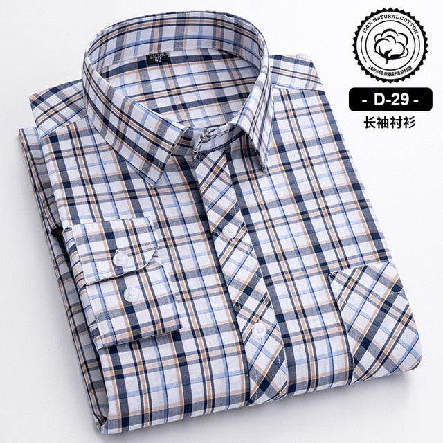 Long Sleeve Cotton Plaid Casual Shirts For Men