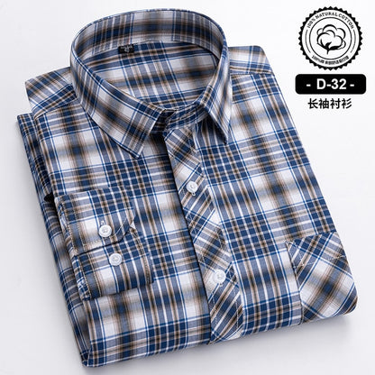 Long Sleeve Cotton Plaid Casual Shirts For Men