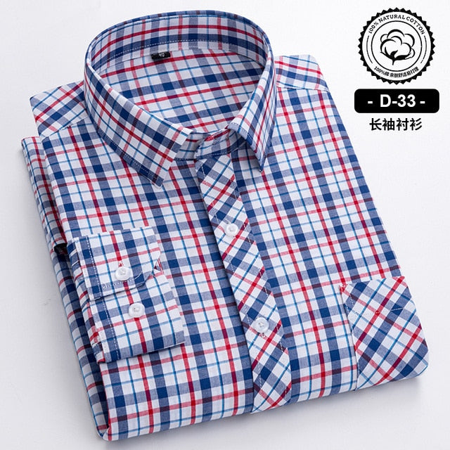 Long Sleeve Cotton Plaid Casual Shirts For Men