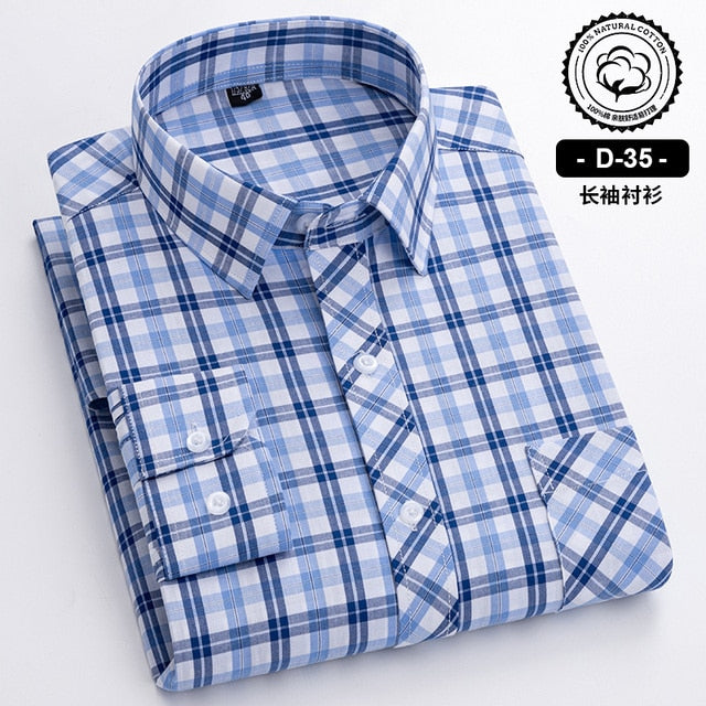 Long Sleeve Cotton Plaid Casual Shirts For Men