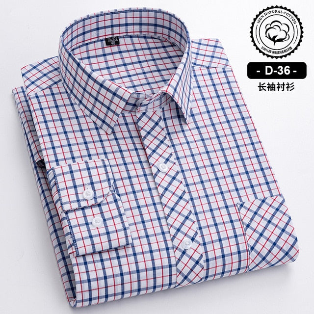 Long Sleeve Cotton Plaid Casual Shirts For Men