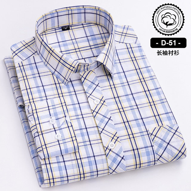 Long Sleeve Cotton Plaid Casual Shirts For Men