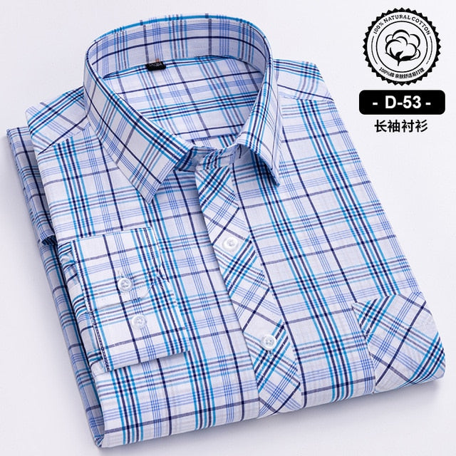 Long Sleeve Cotton Plaid Casual Shirts For Men