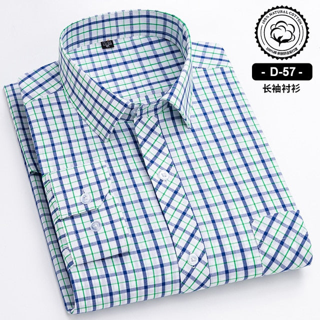 Long Sleeve Cotton Plaid Casual Shirts For Men