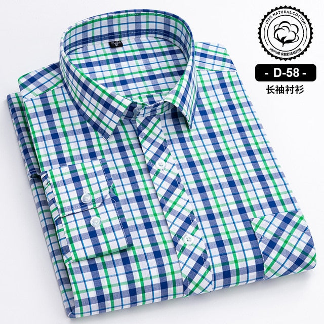 Long Sleeve Cotton Plaid Casual Shirts For Men