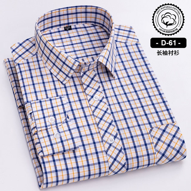 Long Sleeve Cotton Plaid Casual Shirts For Men